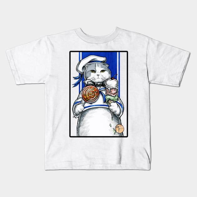 Sailor Cat With Ice Cream - Black Outlined Version Kids T-Shirt by Nat Ewert Art